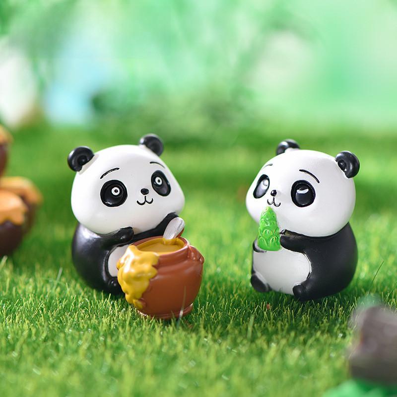 Adorable Resin Panda Figurines For Diy Miniature Garden Decor Cute Cartoon Style