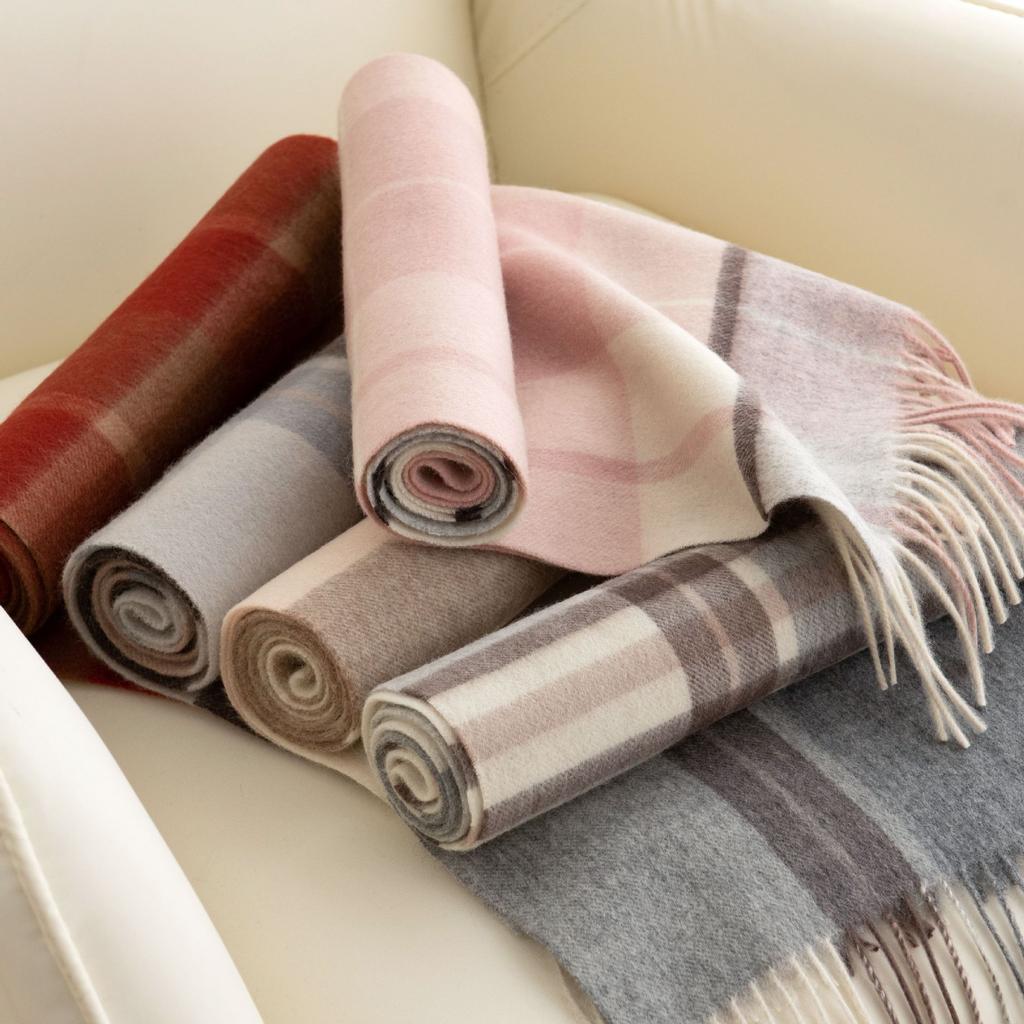 100% Wool Scarf High-end Women's Versatile Thickened Plaid Splicing Warm Scarf Dual-purpose