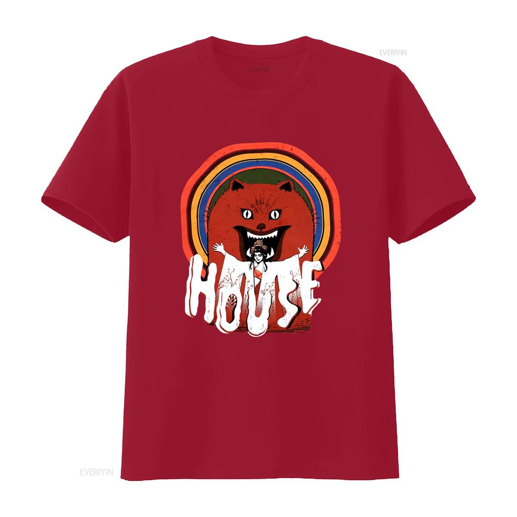 Hausu House 1977 Exorcism Logo T Shirt Cult Classic Horror Merch vintage Washed Stylish Casual Stretched streetwear