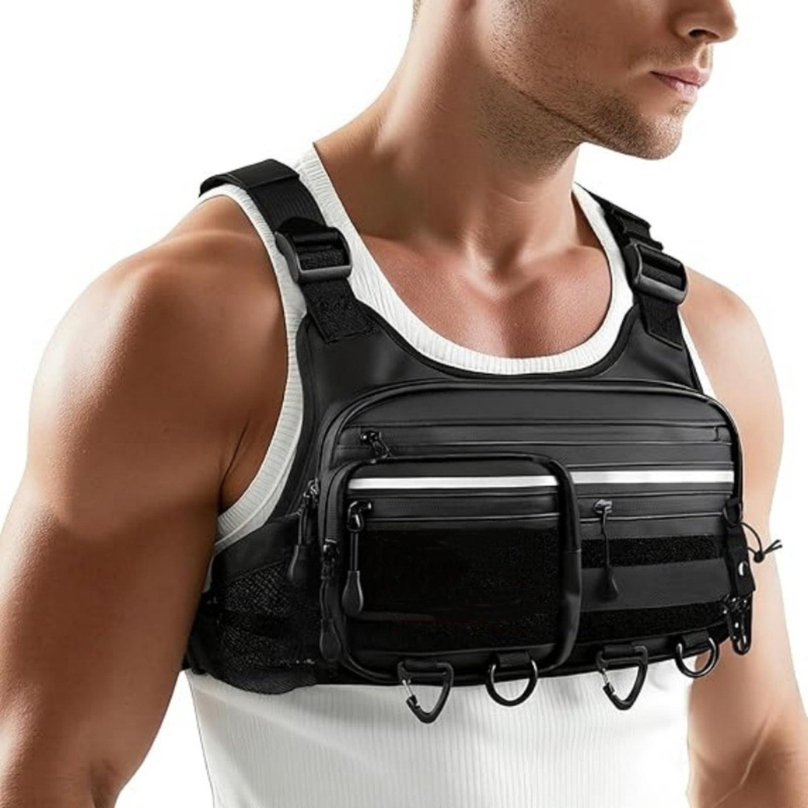 

1 шт. Нагрудная сумка для путешествий на открытом воздухе, Спортивная нагрудная сумка для бега, Мужская нагрудная сумка, Оксфордская ткань, Досуг, Путешествия One Size чёрный