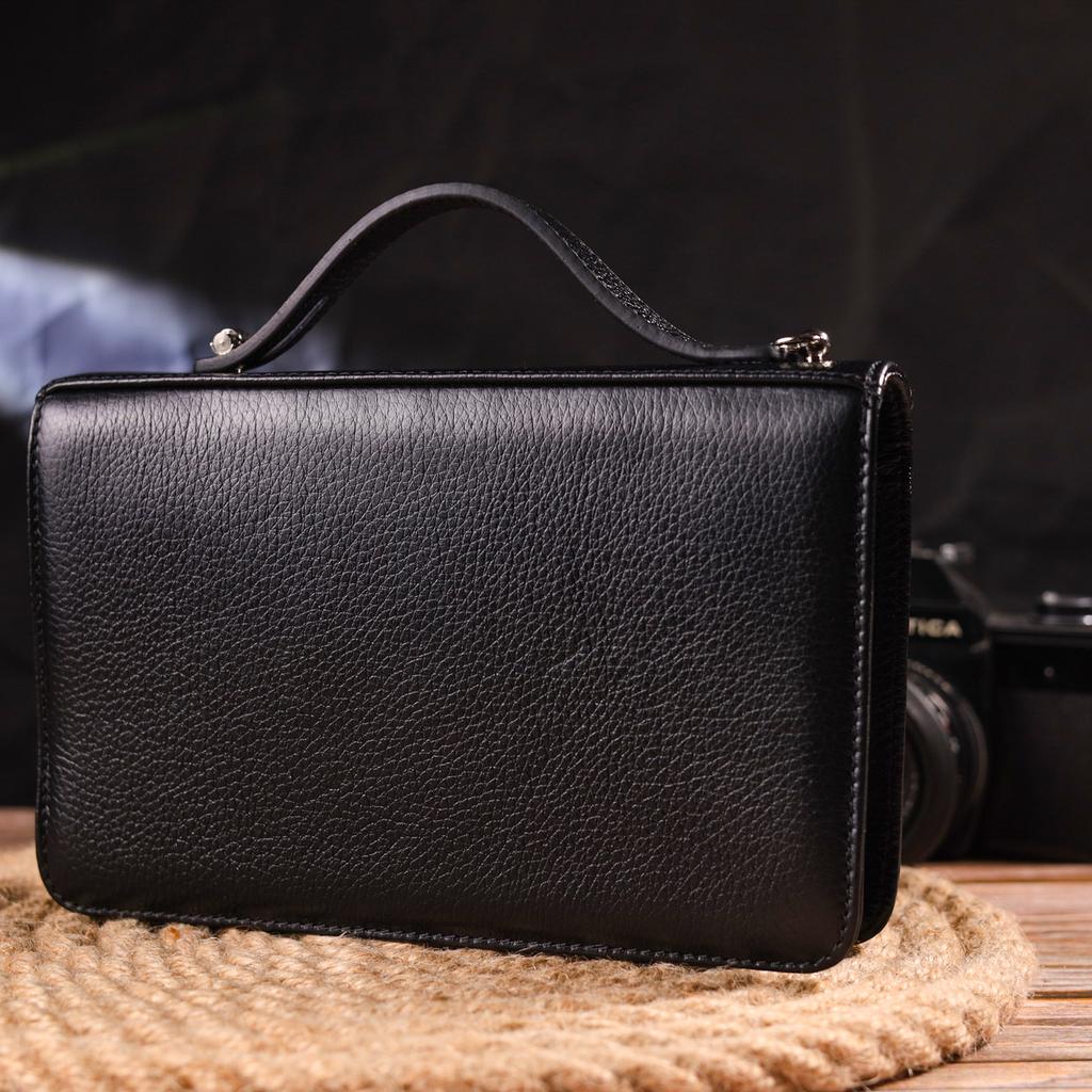 Original Men's Purse with Two Compartments Made of Genuine Grained Leather CANPELLINI 21567 Black