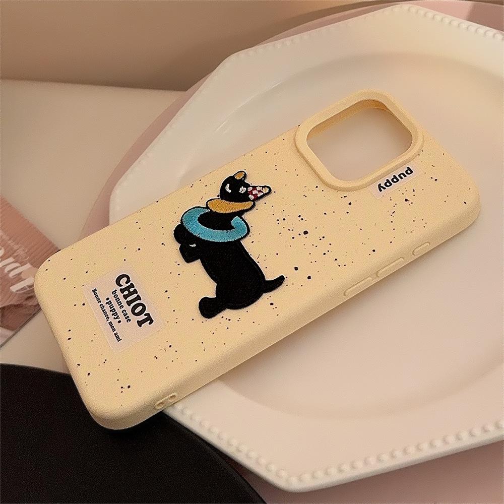 Cute Embroidered Dachshund Dog 17pro Max Apple 16 Mobile Phone Case Three Dimensional Silicone Iphone14 Suitable for 13