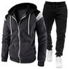 Men's Autumn and Winter Color Matching Hooded Sweatshirt Sweatpants Plus Velvet Casual Sports Suit