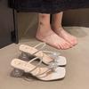 Fashion Women Wearing Bow Sandals Summer New Style Wear Thick Heels Fashion French Transparent Fairy Wind Cool Slippers Zapatos Mujer
