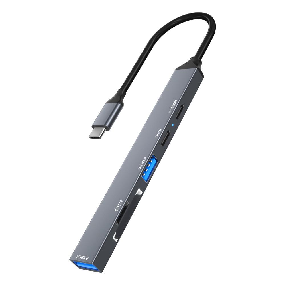 Type-C 6-in-1 Expansion Dock: USB 3.0, TF/SD Card Reader, 100W PD Power Hub