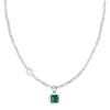 925 Sterling Silver Emerald Square Diamond Clavicle Chain Necklace - Handmade Beaded Jewelry