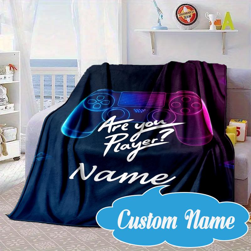 Custom Name Game controller Blanket bed sofa Blanket Flannel Blanket for Camping, Hiking, Picnic Essentials,gift for Fan family