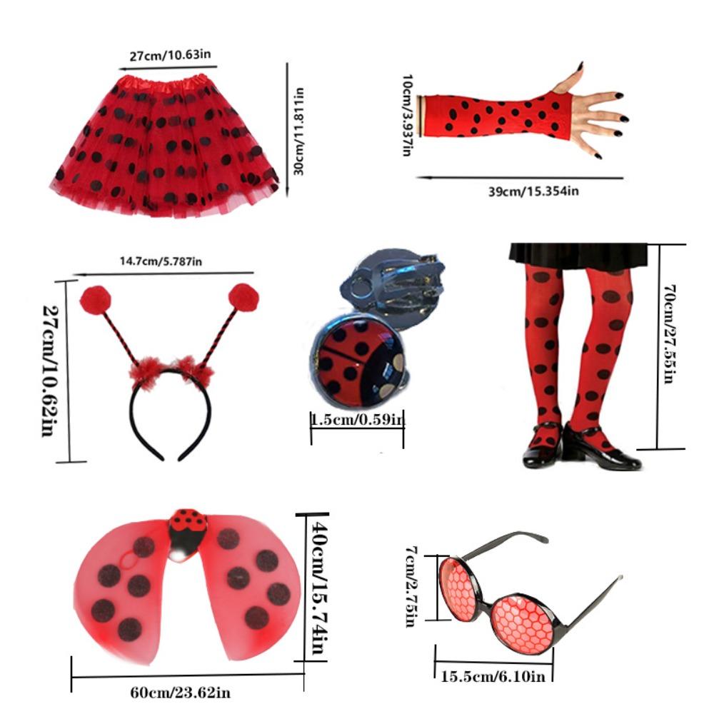 PESENAR Ladybug Costume Accessories Tutu Skirt Ladybug Wings Antenna Headband Striped Knee Thigh High Socks Party Favor