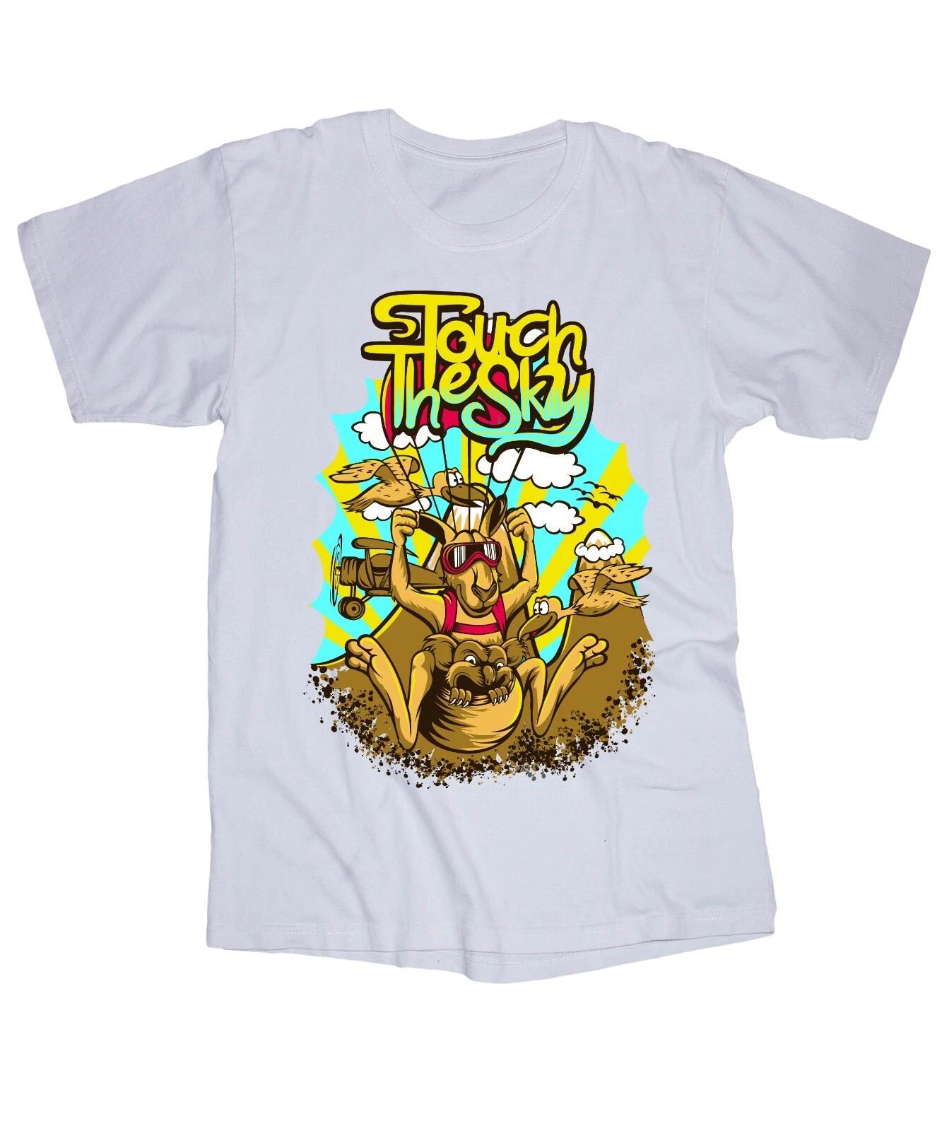 

Touch the Sky white T-shirt Kangaroo graphic Australia Flying Launch Mode 4XL