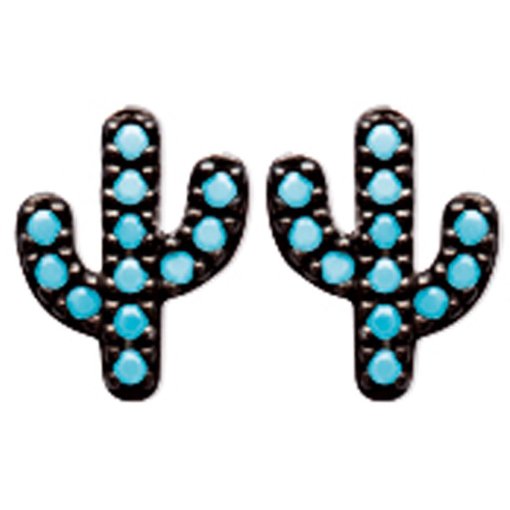 Les Trésors De Lily [N7130] - Silver Earrings 'Cactus' Turquoise Black (rhodium-plated) - 7x7 Mm