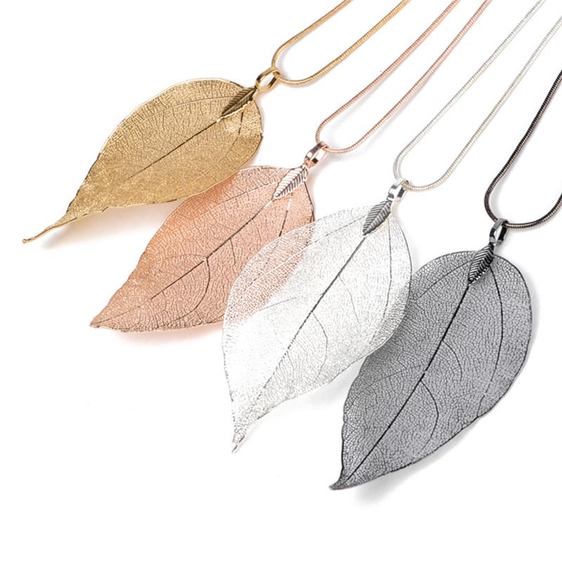 Unique Women Jewelry Simple Leaf Sweater Pendant Long Chain Necklace