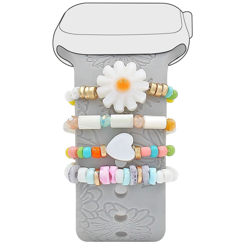 4pcs Flowers Beads Strap Decorative Ring Shells Beads Strap Accessories for Apple Watch Band Women