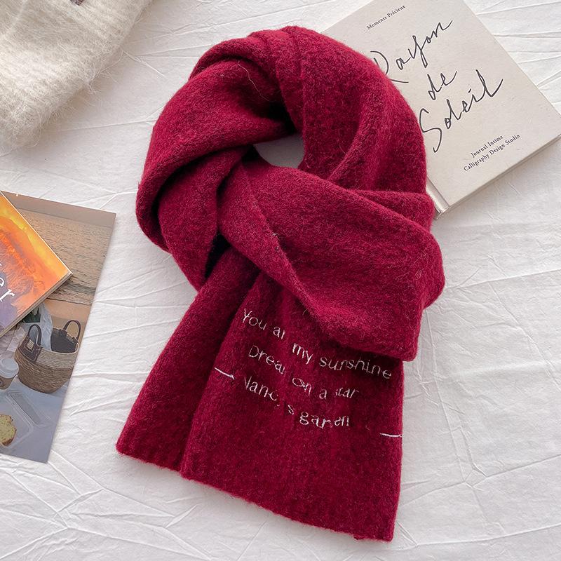 Winter new letter wool knitted small scarf women's warm versatile thickened neck protection scarf