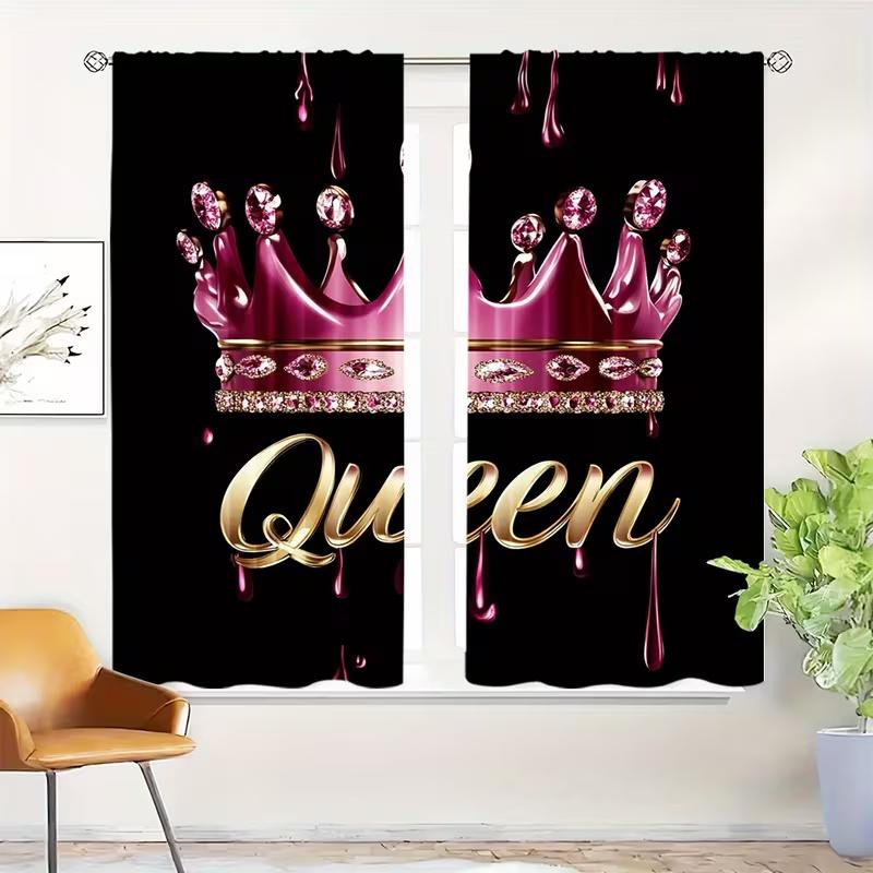2 Pcs Pink Crown Print Curtains,suitable for Bedroom,living Room Kitchen Decoration,home Decoration,window Decoration