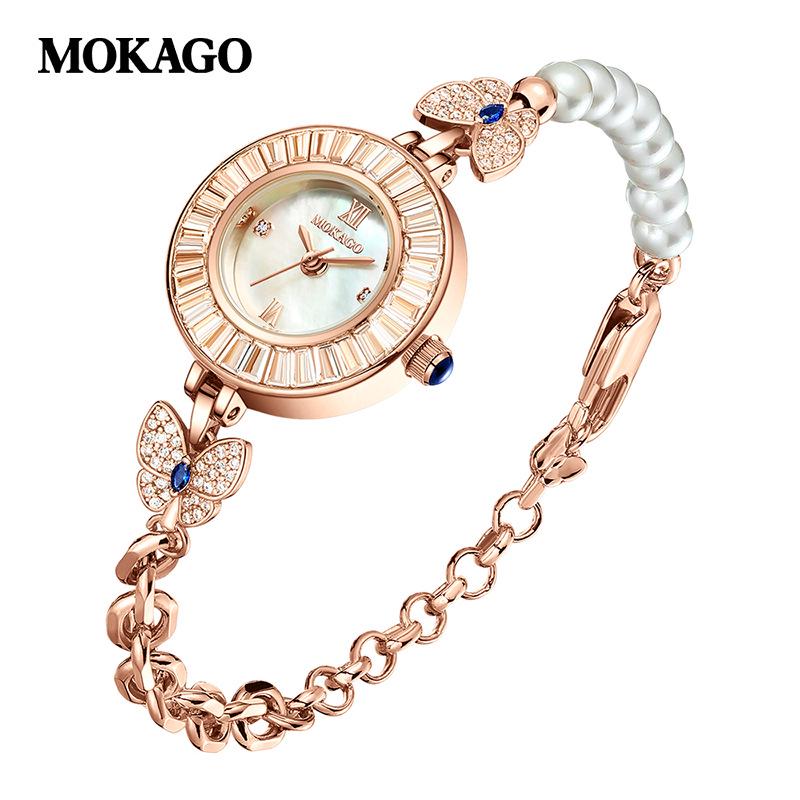 Mokaka Butterfly Rhinestone Waterproof Women s Watch with Roman Numerals