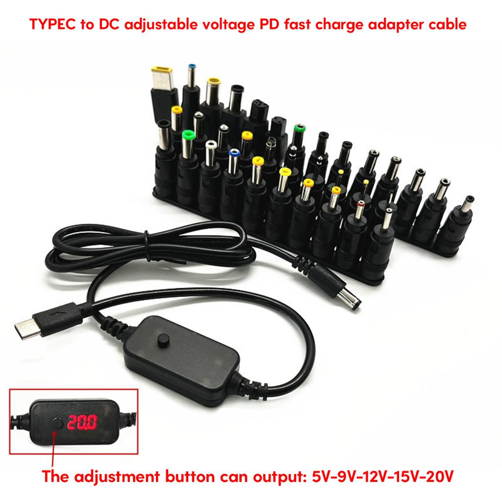 USB TypeC PDto DC5521 Stromkabel 5V9V12V15V20V Einstellbar mit Adaptern Hohe Zuverlässigkeit Weniger Ressourcenverschwendung
