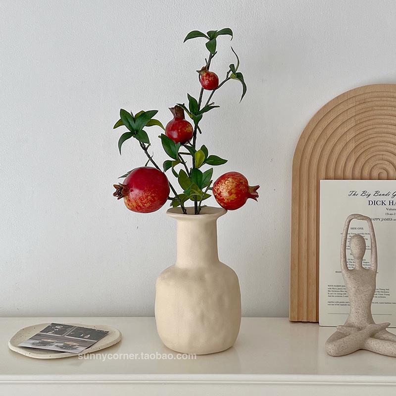 Artificial Pomegranate Fruit Branches & Green Plant Display - Living Room Floral Decoration Vase Ornaments