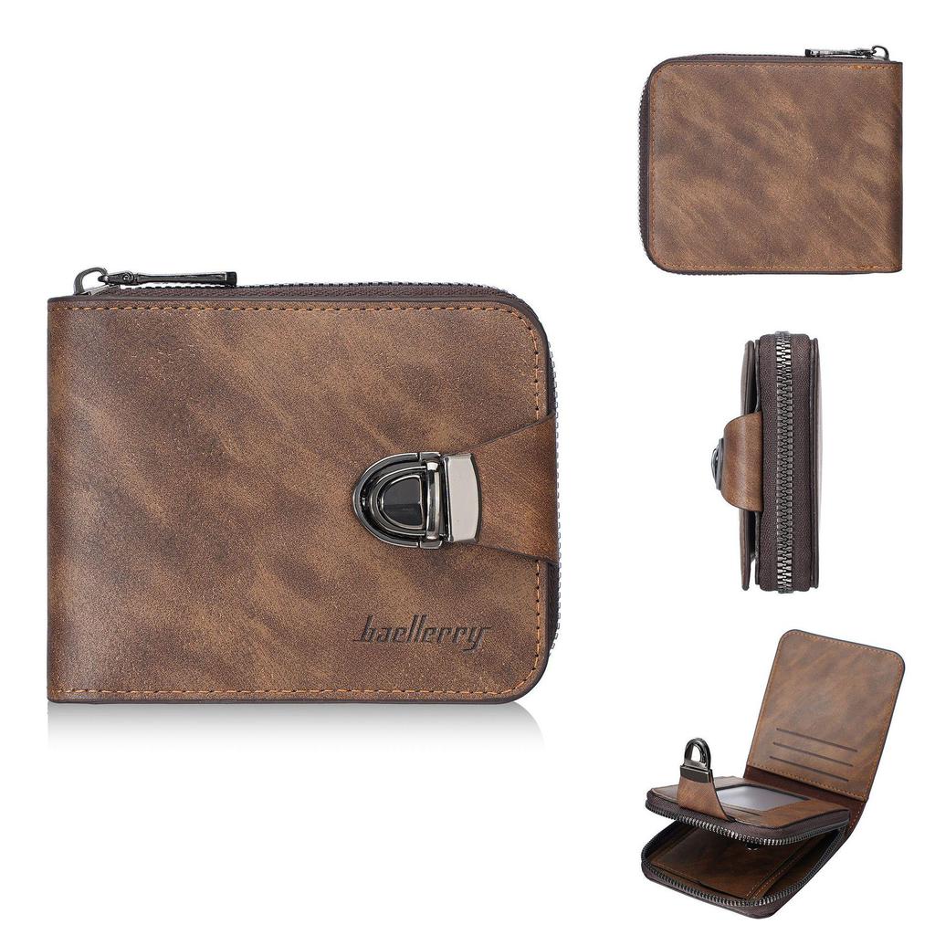 Men's Retro Multifunctional Short Wallet with Buckle and Zipper Coin Purse
