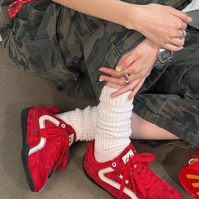 Red German training shoes women's 2025 new spring casual sports shoes retro flat-bottomed versatile soft-soled color matching Forrest Gump shoes