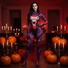 Scary Halloween Costume Bodysuit - Black Red High Stretch Milk Silk Printed Jumpsuit for Adults