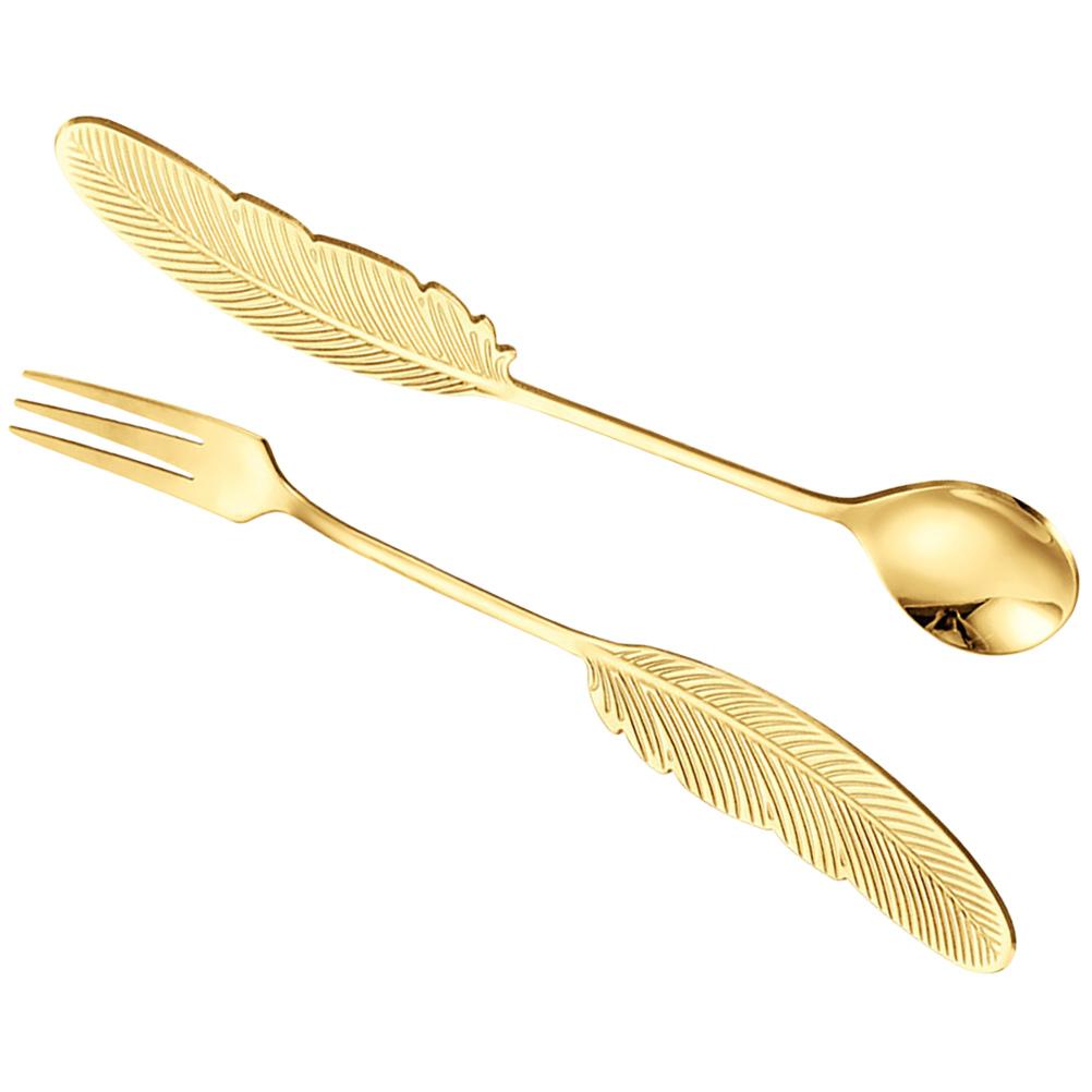 2pcs Stainless Steel Spoon Fork Set For Dessert Cake Ice Cream Coffee Tea Service Small Spoon Kitchen Barware Utensils