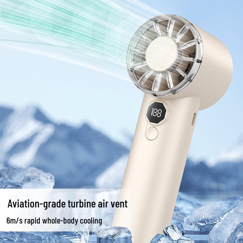 Ice Cooling USB Rechargeable Handheld Fan with Digital Display - Portable Summer Gift for Students 2000mAh белый