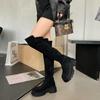 Neue Damenstiefel mit runder Zehenpartie und mittelhohem Absatz für Damen, Plateau-Stiefel zum Hineinschlüpfen, moderne Stiefel für den Außenbereich, einfarbig, Overknee-Stiefel für Damen