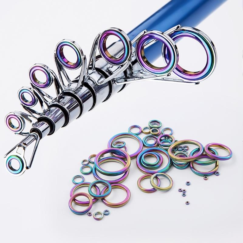 40Pcs Fishing Rod Ceramic Guide Rings 10 Size 0.18in to 1.17in Diameter Universal Replacement Colorful Fishing Rod Eye