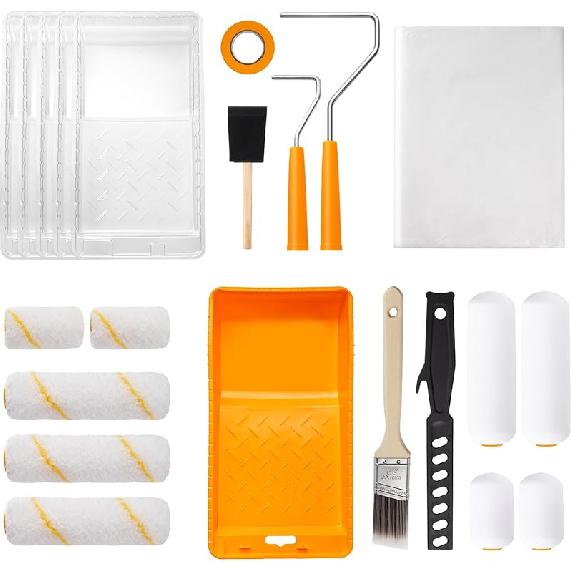 Mister Rui Foam Paint Roller, 4 Inch Paint Roller 8 Pack, Small Paint Roller, High Density Foam Paint Roller Tray and Liner Set, Sponge Rollers for