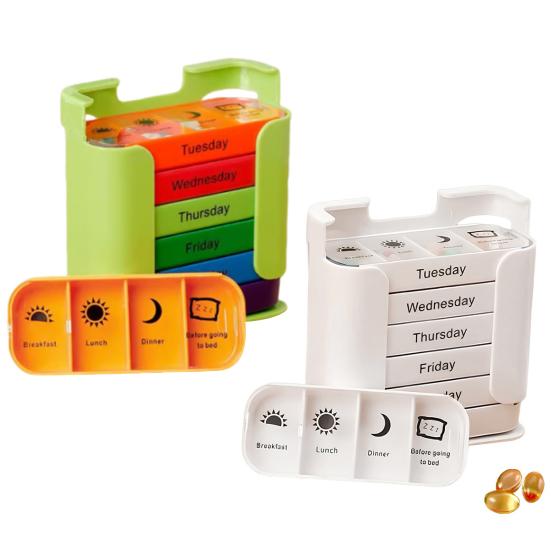 Extra Large Weekly Pill Organizer Medicine Box Compact Design Portable 7-Day Slots Pill Container Travel Separate Pill Case