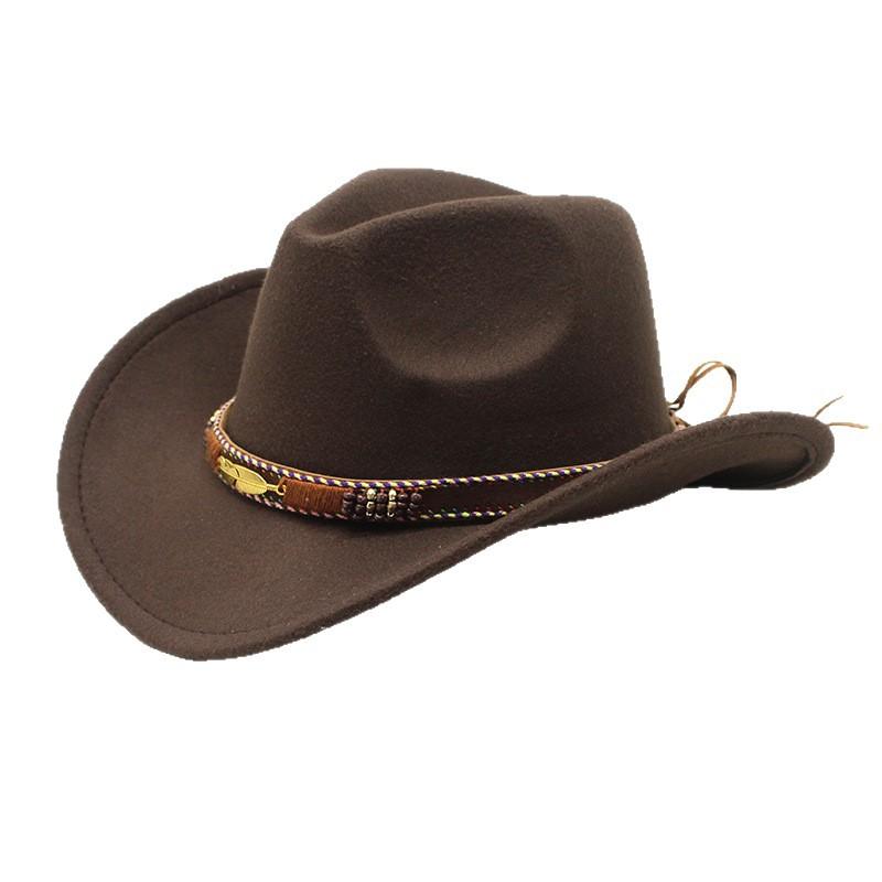 Nuovo Cappello Topper Etnico, Accessori Retrò con Piume Metalliche, Cappello da Cowboy Western, Cappello Jazz in Feltro per Uomo e Donna, Coppia