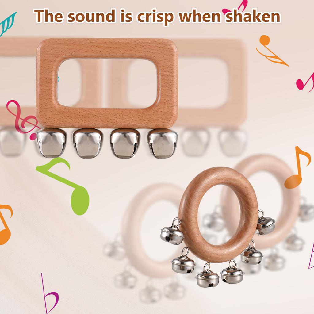 2 Pack Hand Jingle Bells Wooden Shaker Jingle Bells Musical Percussion Instrument Bells for Xmas