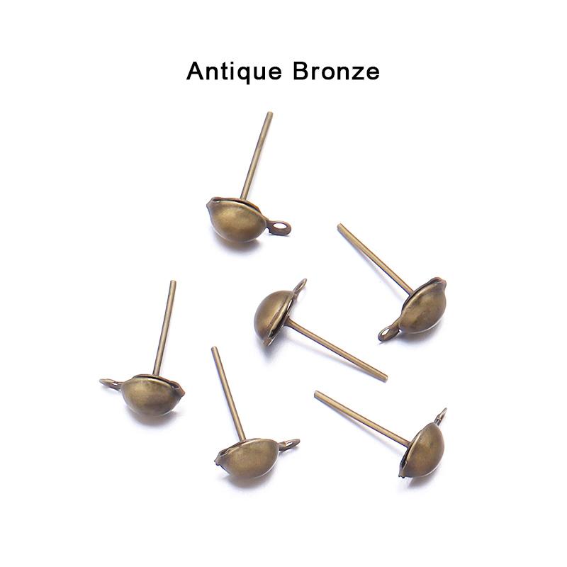 50Pcs 6mm 8mm Metal Half Ball Ear Studs Gold Color Bronze Rhodium Earring For For Women Charm Tragus Cartilage Piercing Jewelry