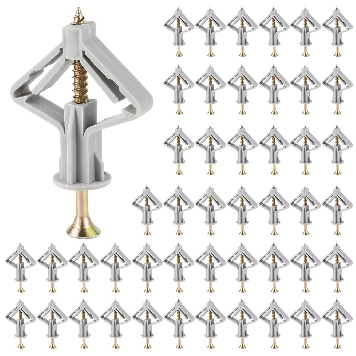 

50 шт. Комплект дюбелей для гипсокартона, пластиковые полые настенные винты, крепления, устойчивые к вращению, гипсокартон, тип «бабочка»