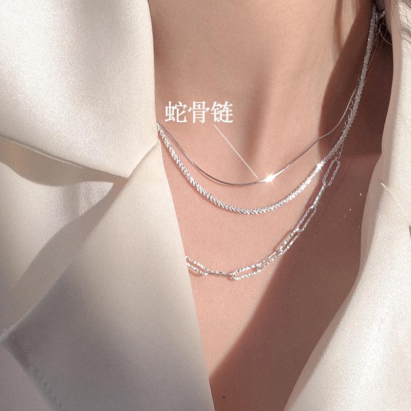 Korean geometric sparkling necklace women s pendant retro gypsy temperament collarbone chain light luxury stacked jewelry