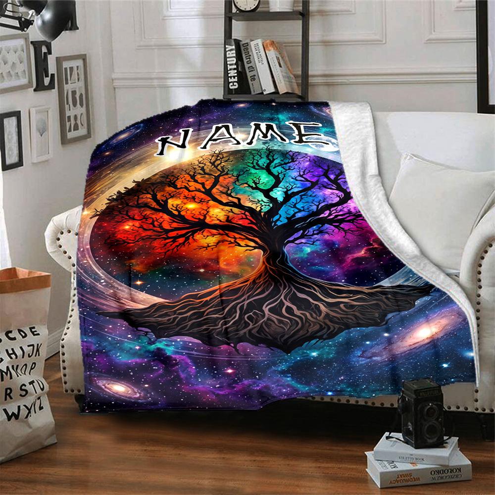 Cosmic Tree Of Life Home Customize Your Name Blankets Soft Cozy Lightweight Allseason Multiuse Throw Perfect For Couch Office Bed Living Room Picnic
