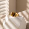 Maillard Style Tiger's Eye Signet Stone Ring for Women Adjustable Gold Plated PVD Coating Stainless Steel  Party Jewelry Gift