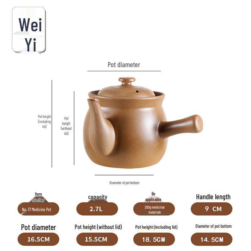 Wei Yi Unglazed Ceramic Medicinal Stew Pot