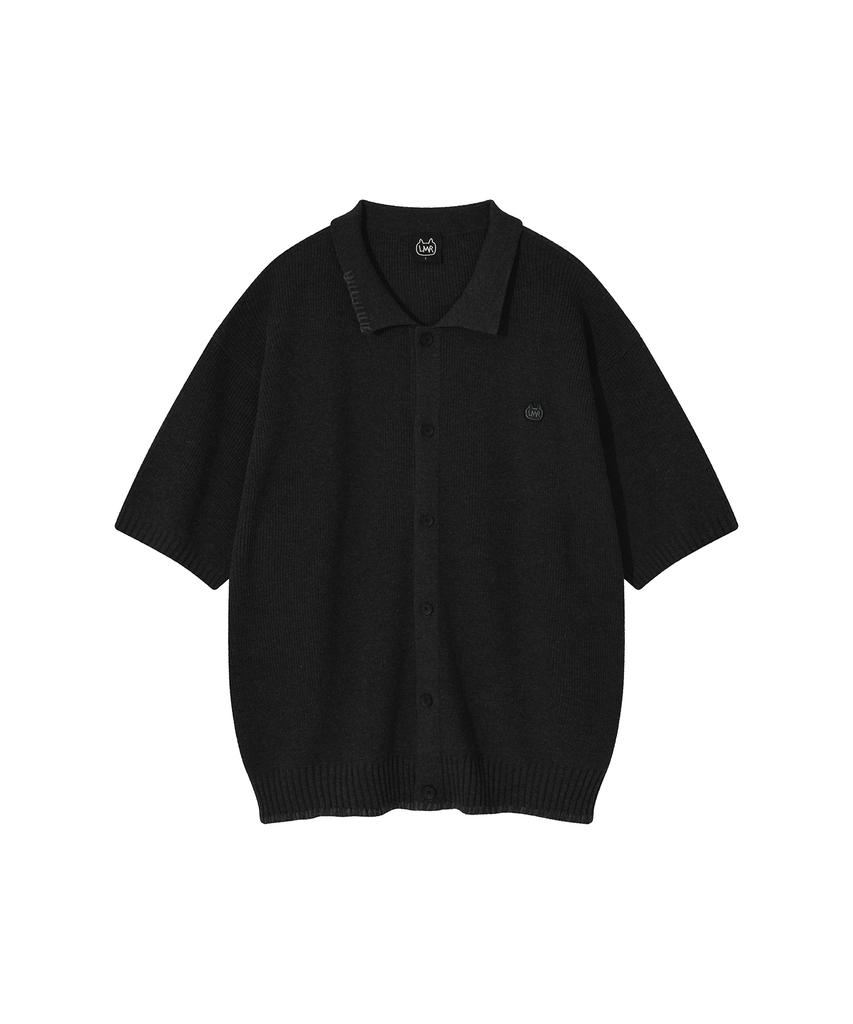 Lmr Stitch Point Collar Half Knit Cardigan Charcoal