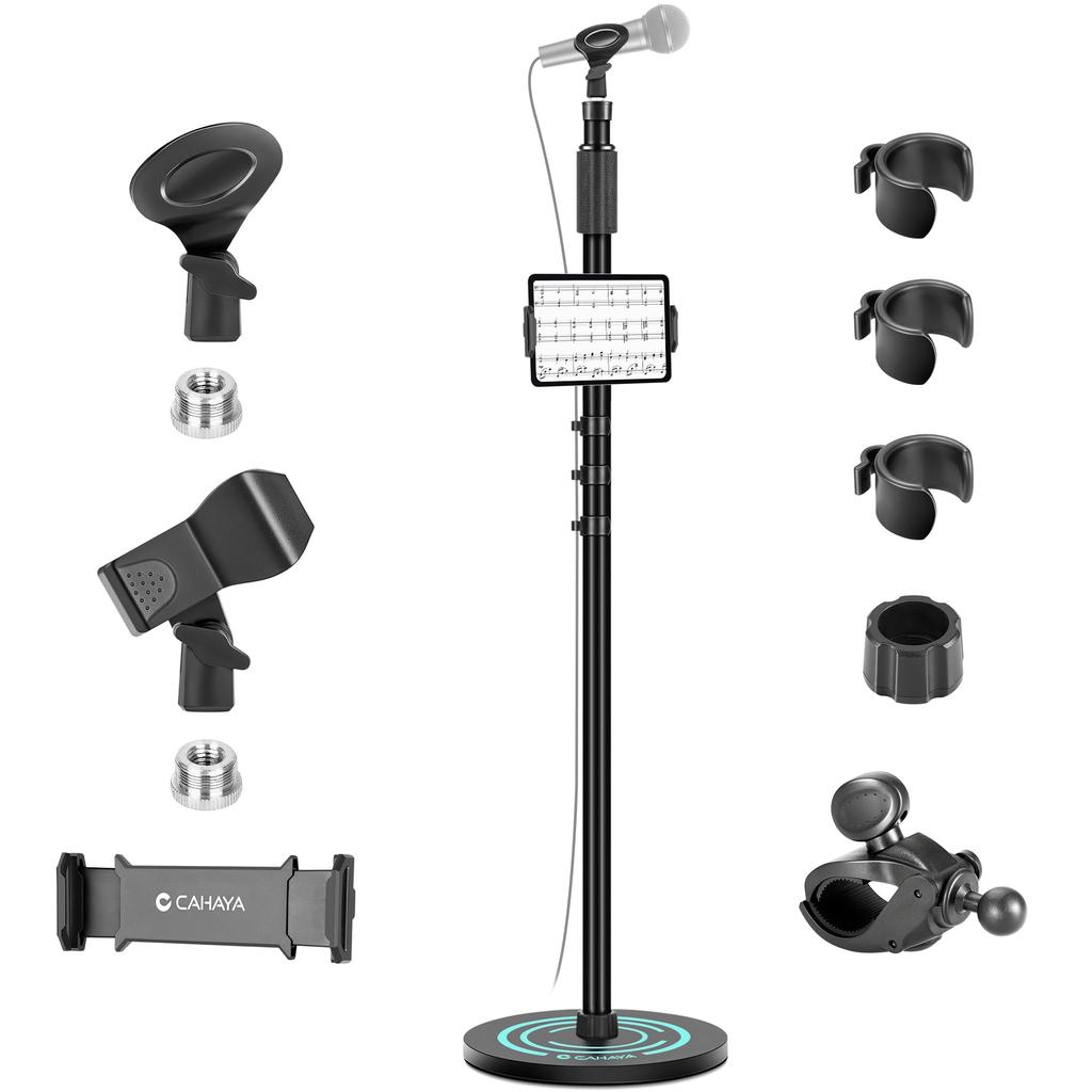 CAHAYA Microphone Stand, Straight Boom, 4.89kg Weight, 128cm-163cm Height Adjustable, 3230g Base, Iron Material, 14.5-24.5cm Width Adjustable, Phone