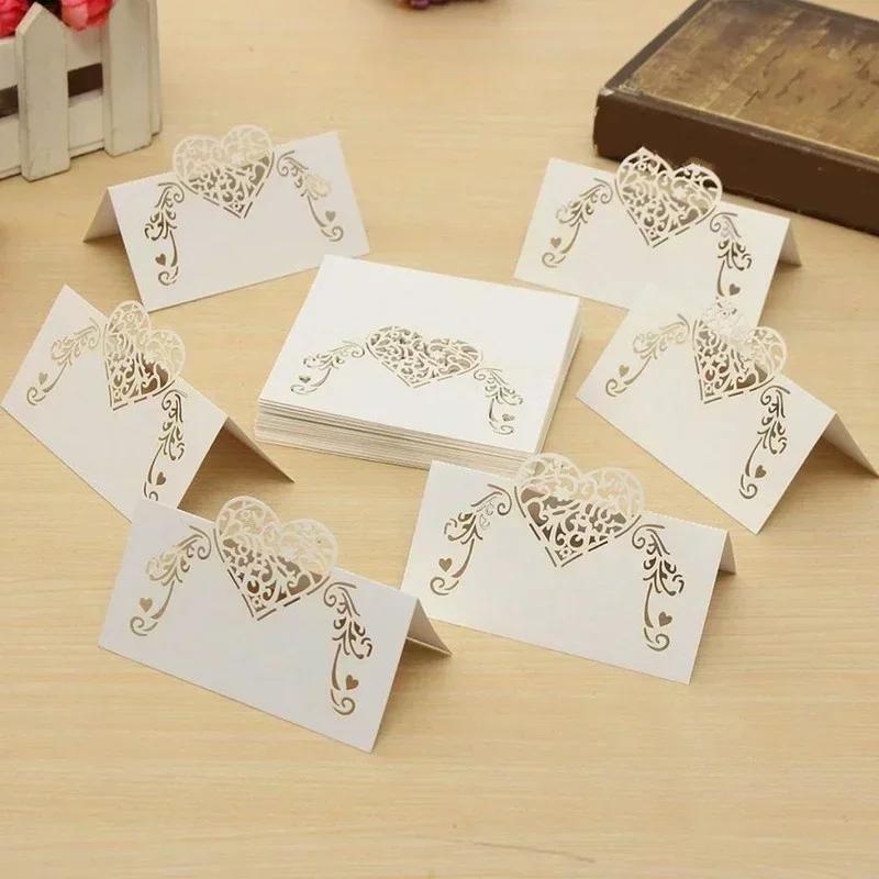 20PCS/Bag Pink/Purple Heart Shape Place Cards Wedding Name Cards for Party Table Decoration Wedding Decor Accessories
