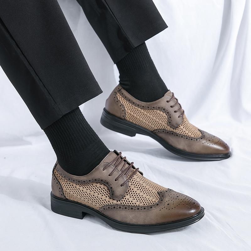 Fashion Breathable Mens Casual Shoes Mesh Men Loafers Handmade Cool Flats Outdoor Moccasins Lace Up Oxford Shoes Business Comfy Shoes