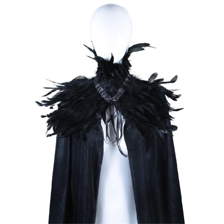 Feather Collar Cloak Halloween Cloak Long Cape Vampires Cape Halloween Costumes Cape for Witch Cosplay