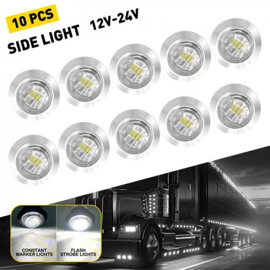 

3/4 12V Side Marker Lights Brake LED Truck Round Clearance Amber Lamp 10/20X 10pcs White 3/4 LED Ligh