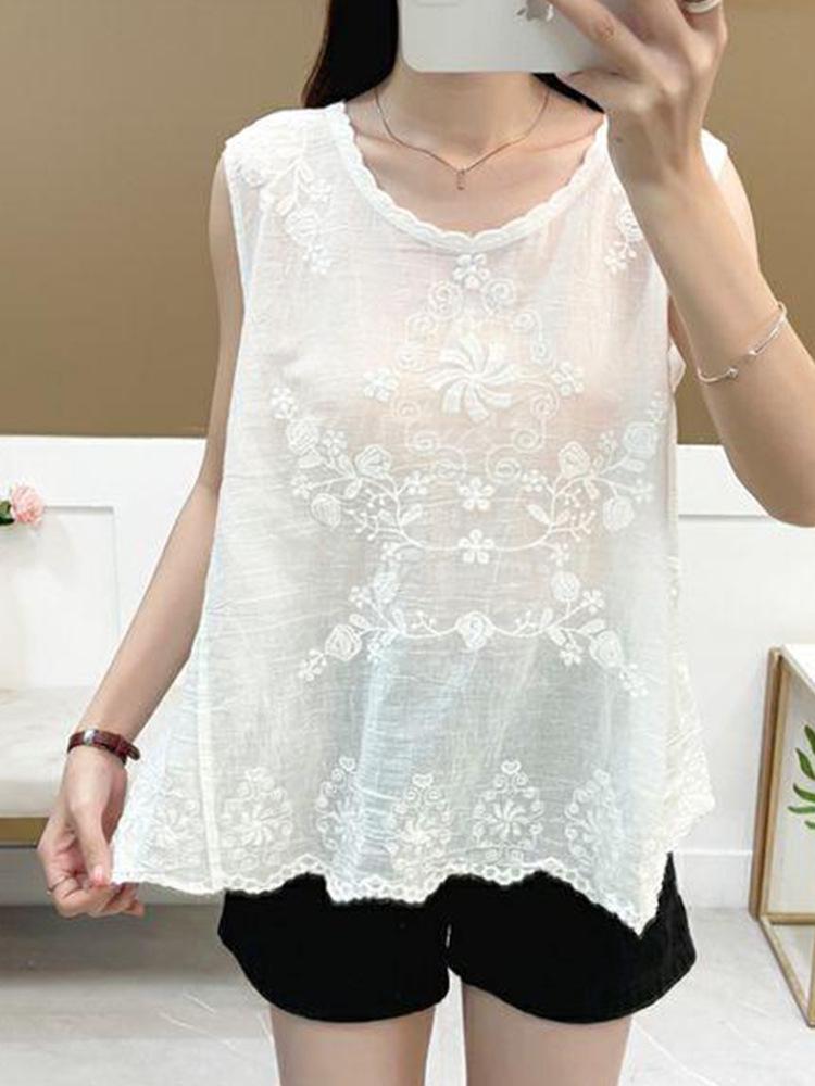 Damen 2025 Sommer Retro Besticktes Spitzen Ärmelloses Tanktop