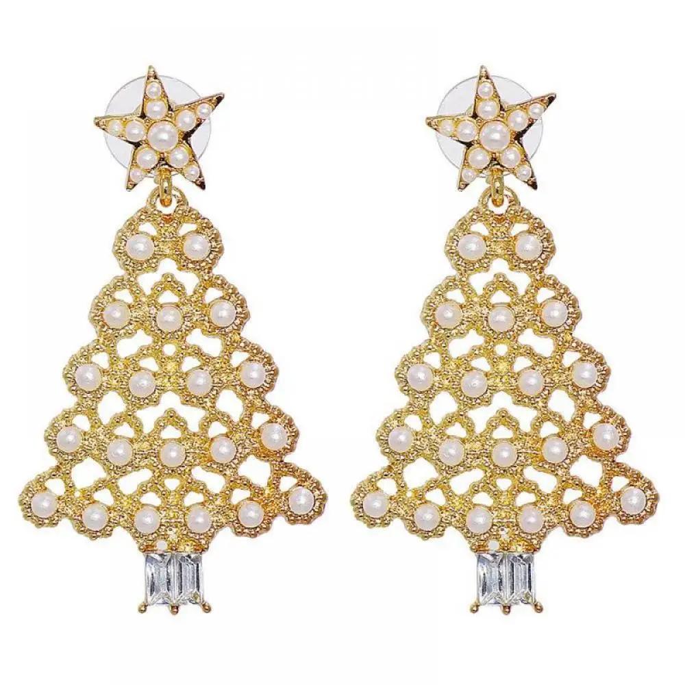 2Pc New Fashion Christmas Tree Colorful Earrings Women's Christmas New Year Party Festival Premium Pearl Earrings Jewelry