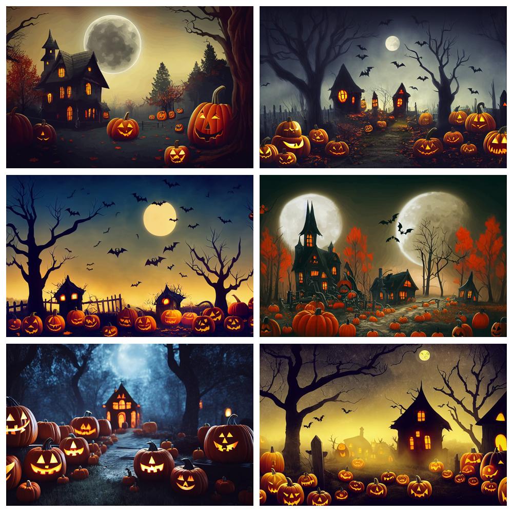 Halloween Fotografie Hintergrund Horror Nacht Mond Dunkler Wald Schloss Kürbis Halloween Party Kinder Porträt Kulisse Fotostudio