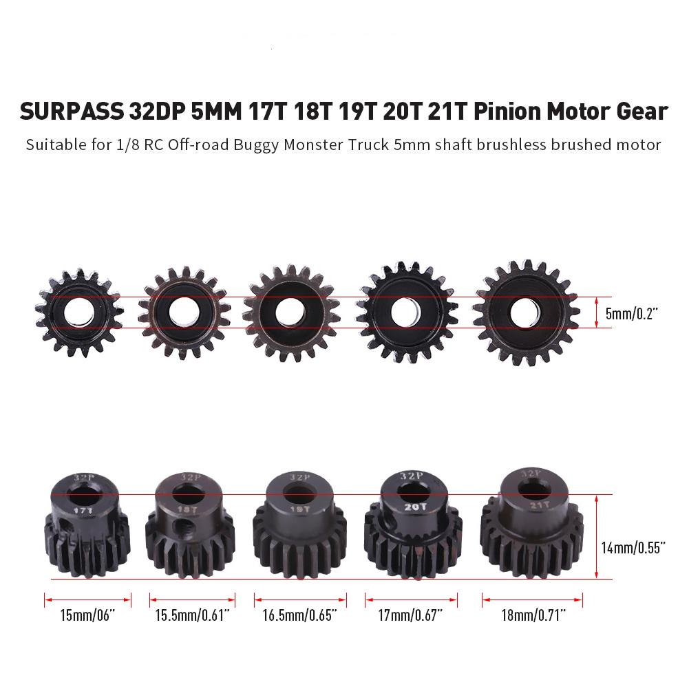 5pcs 32DP Cent5mm 17T 21T Steel Motor Gears Parts Set for 1 8 RC Car Motor