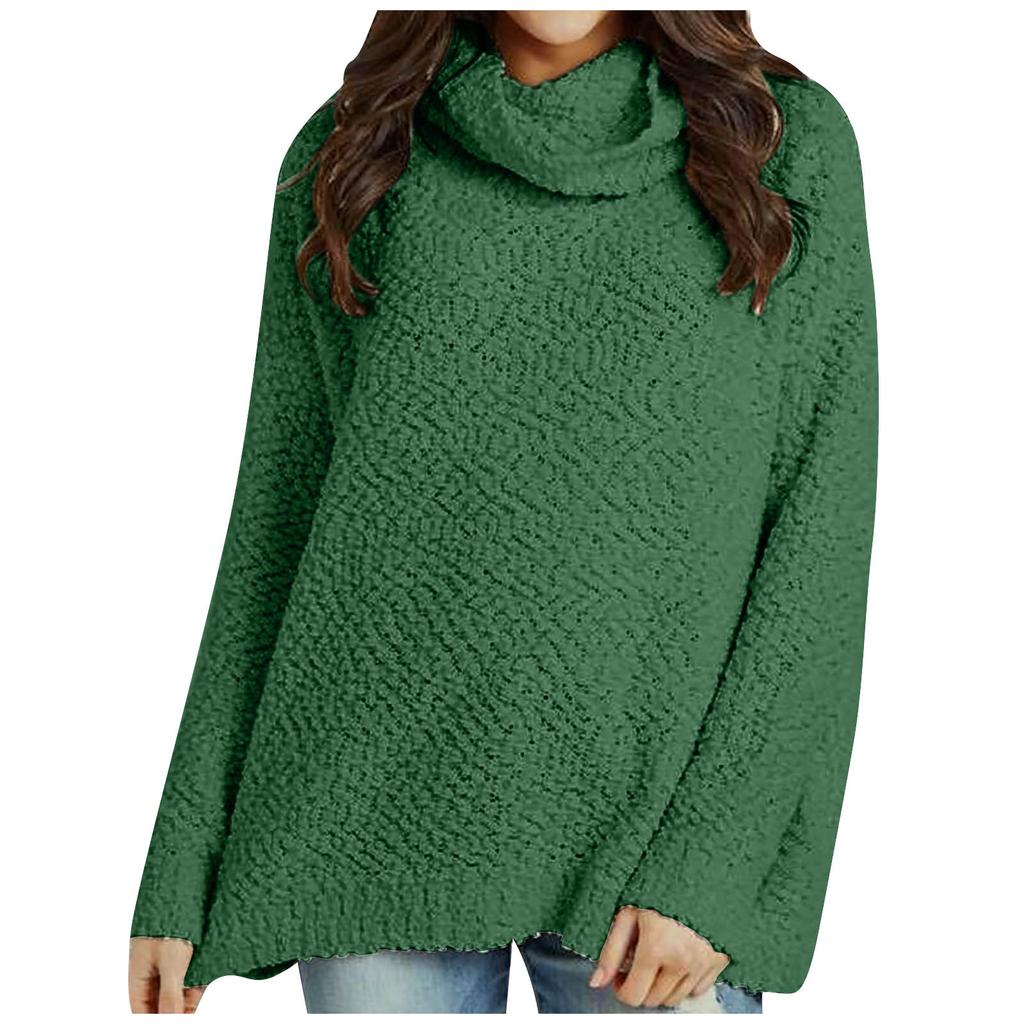 Women's Winter Solid Color Fashion Long Sleeve Scarf Collar Casual Warm Top