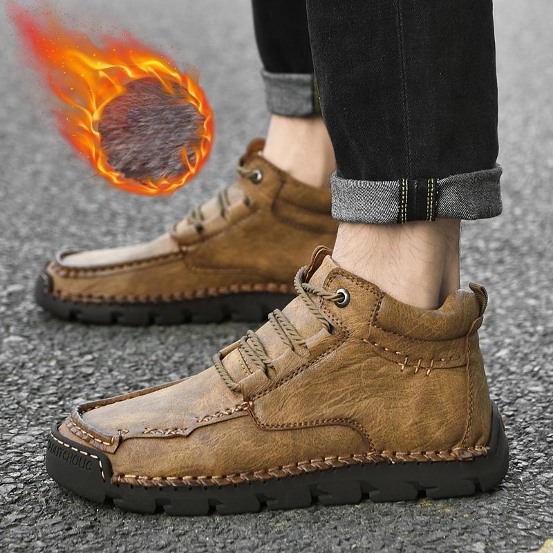 39-48 Men's Medium Top Casual Shoes Outdoor Leather Shoes Large Size Handmade Flat Shoes